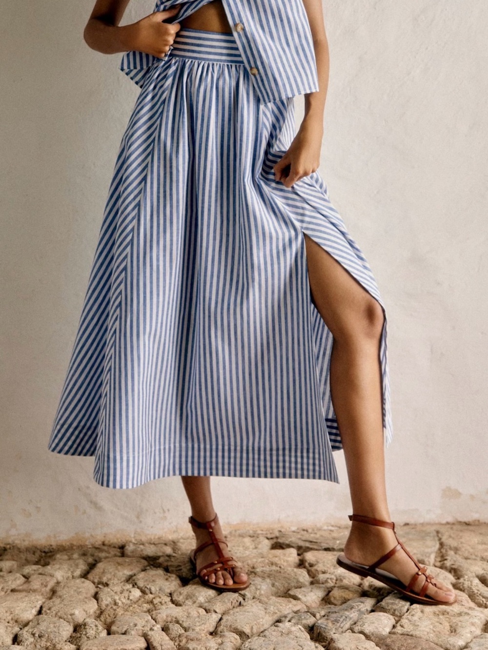 Sezane Arianne Maxi Skirt - Blue and White Striped - size US 8 - Picture 2 of 13